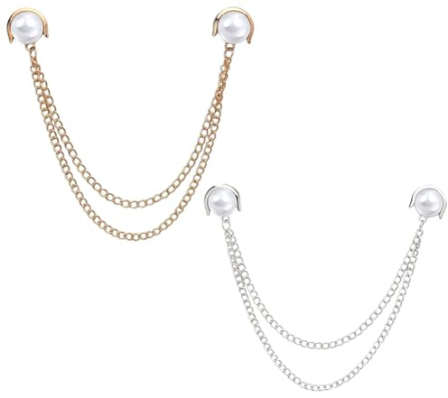 CREATCABIN 1 Scatola 2 Pezzi 2 Colori Spilla Catena Perle Spilla Nappa Oro Argento Perle Plastica Semi-Rotonde Catene Lega Appese per Uomo Donna Abito Camicia Accessori
