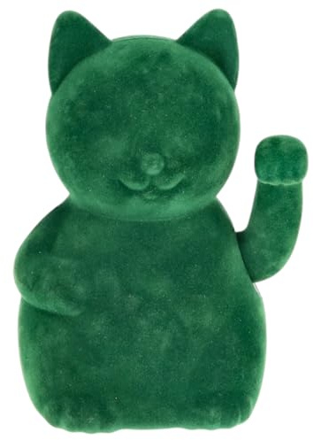 MIJOMA Winkefigur Dekofigur mit Flock-Beschichtung – Farbige Wackelhand-Figur mit Bewegung – Dekoratives Wohnaccessoire für modernes Interior Design (Grün, Winkekatze - 17cm)