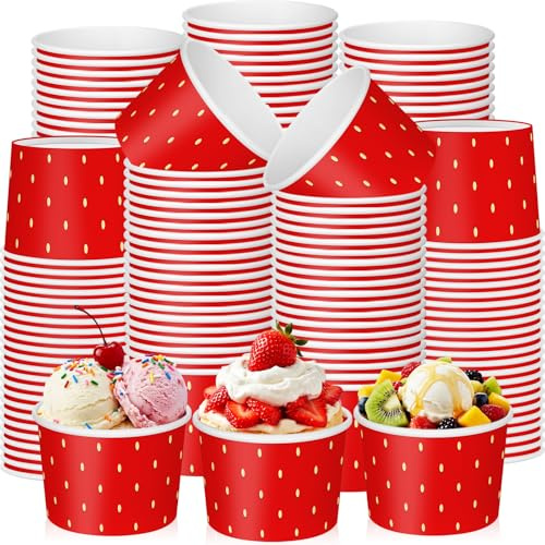 Zhehao 60 Pcs Strawberry Ice Cream Paper Cups 9 oz Strawberry Disposable Dessert Bowls Snack Cups for Ice Cream Party Birthday Baby Shower Supplies