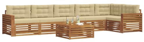 vidaXL Outdoor-Sofagarnitur mit Kissen 7 pcs Natur und Beige, Gartenbank, modernes Ecksofa, strapazierfähige Sitzmöbel, Lounge für Terrasse, stylischer Komfort