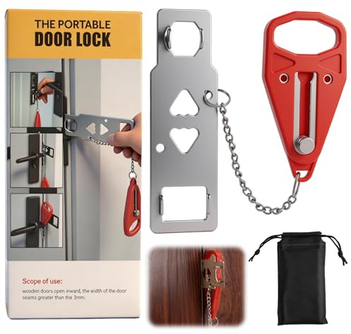 Portable Door Lock, Travel Door Lock for Extra Security Home Safety – Easy to Install Privacy for Hotel Apartment Dorms and Airbnbs Anti Theft for Travelling Safety Privacy Protection