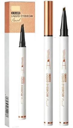 4-Tip Microblading Eyebrow Pen, Waterproof Micro Fork Brow Pencil for Hair-Like Strokes, Long-Lasting Smudge-Resistant Realistic Brow Makeup(White 2#,1 PCS)