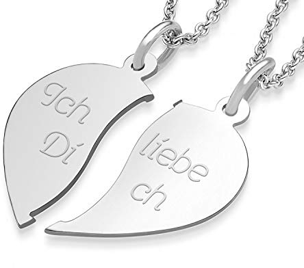 Liebesketten Freundschaftsketten Partnerketten Silber 925 Gravur Herzkette für Paare zwei Teile Love Kette teilbar Pärchen halb Hälfte trennbare zerbrochen zweiteilig doppelt zum Teilen FF79SS92545-4