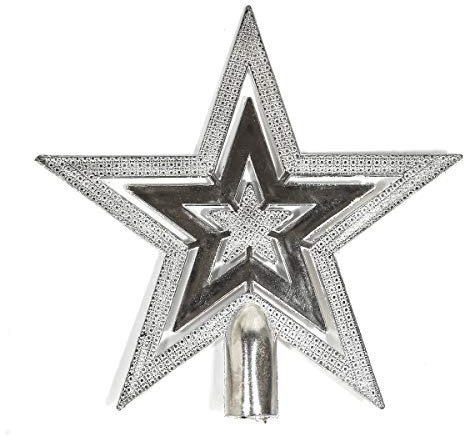 Robelli 20cm Embossed Star Christmas Tree Topper Decoration Ornament (Silver)