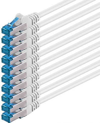 1aTTack.de 10m - CAT6a - Netzwerkkabel weiss - 10 Stück CAT 6 A Patchkabel 10000 Mbit s SFTP PIMF 500 MHz kompatibel zu CAT5 CAT6 CAT7 DSL Internet Switch Router