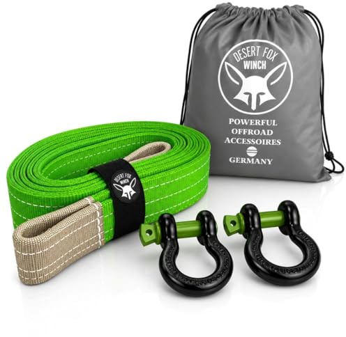 Desert Fox Winch Bergeset 14T | 3m Bergegurt nach EN 1492-1 | inkl. 2X 3/4 Zoll Schäkel (4,75t WLL) | Recovery Set für Offroad, Abschleppen & Forst | Made in Europe