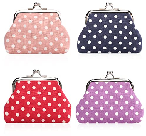 Oyachic - Monedero mit 4 Packungen Con Corchete Kisslock Bolsa de Cambio Pequeño, Con Monedero, Regalo para Mujeres, Niñas, 3,5 Zoll L x 2,8 Zoll H