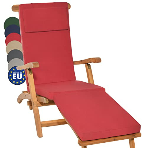 Beautissu Luxus Deckchair Auflage Sonnenliege mit abnehmbarem Bezug Polster | 175x45x5cm Rot Polsterauflage für Liegestuhl Gartenliege Liegenauflage Gartenmöbel Kissen Abnehmbar LoftLux DC