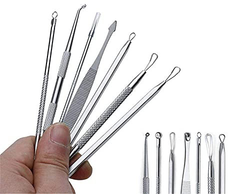 7 Stücke Mitesserentferner Pickel und Akne Werkzeug Set, Mitesserentferner, Komedonenquetscher, Edelstahl Pickel Entferner, Mitesser Gebogene Nadel Extraktor für Pickel Whiteheads Mitesser Akne