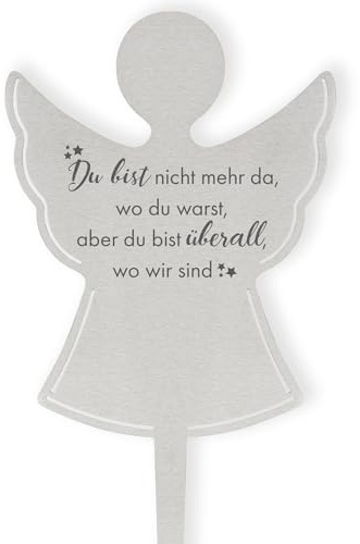 Fritz Cox DOLORINO Grabstecker Engel 'Du bist Nicht mehr da, wo du warst, Aber du bist überall wo wir sind' | Grabschmuck | eine wetterfeste Erinnerung aus Edelstahl | auch für EIN Urnen-Grab