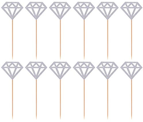 Healifty 50 stücke Diamant Kuchen Topper Cupcake Picks Glitter Cupcake Toppers für Hochzeit/Jahrestag/Geburtstag Party Kuchen Dekorationen (Glitter Silber)