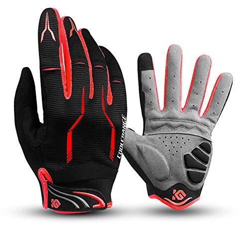 I Kua Fly Vollfinger Fahrradhandschuhe Männer Touchscreen Kompatibel MTB Handschuhe mit Gel für Herren Damen (Rot, L)