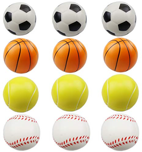 ZYDTRIP 12 stück Squishy Spielzeugball, 6.35cm Stressball Mini Sportball, Basketball Fußball Fußball Tennis Stressabbau Ball für Kinder und Erwachsene Neuheit Spielzeug für Party
