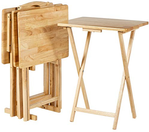 Amazon Basics Classic Foldable TV Dinner Tray Table with Storage Rack, 14.6 L x 19 W x 26 H inch, Natutral, 4-Pack