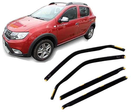 J&J AUTOMOTIVE Heko Déflecteurs d'Air et de Vent pour Dacia Sandero/Stepway 2012-2020, Lot de 4pcs, Teintés, Avant et Arrière, Aérodynamique