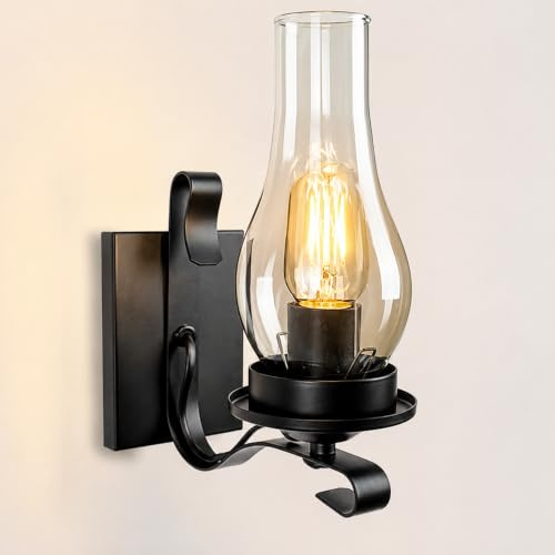 Wylolik Lámpara de pared retro con forma de vela y cristal negro