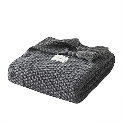 AUSTINCIAGA Decke aus Strick, Plaid, Sofa, Tagesdecke, Tischdecke, Tagesdecke, nordisch, warm, weich, mit Fransen, handgefertigt, für Strand, Picknick, alle Jahreszeiten (Grau, 130 x 170 cm)