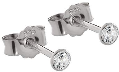 NKlaus Ohrstecker Weißgold 585 Gold 14 Karat mit Zirkonia 3,0mm 2 Stück | Zirkonia-Stein Ø 2,5mm, gemessen ohne Fassung