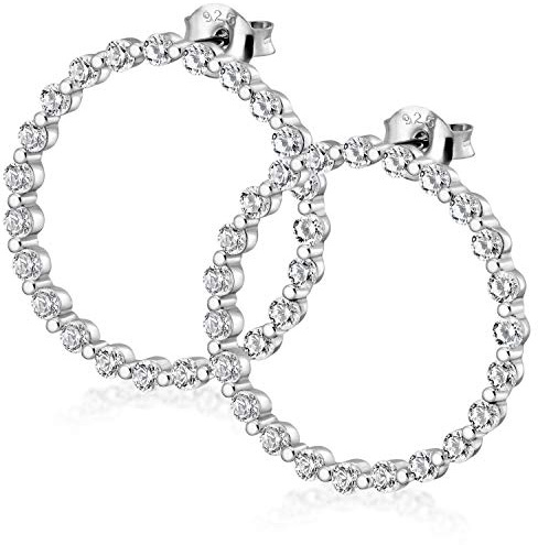 MATERIA Damen Ohrstecker Kreis Silber 925 - Ohrringe Stecker Ringe rund groß offen mit Zirkonia in Etui SO-409