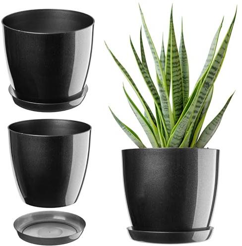 KADAX Élégant Pot à Fleurs/Plantes avec Soucoupe Forme Ronde et élégante en Plastique léger pour l’intérieur et la Maison Cache-Pot pour Fleurs, Plantes Ø 28 cm Anthracite