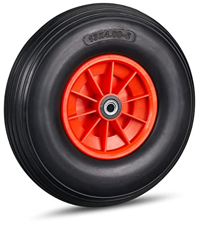 Relaxdays 1x Ruota per Carriola 4.00-6, Gomma Piena e Cerchione in Plastica, 3 Adattatori, Max 100 kg, Nero Rosso