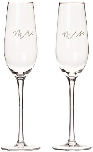Pearhead Mr. & Mrs. Champagne Flute Set, Wedding Toasting Glasses, Wedding Champagne Glasses, His and Hers Wedding Day Glasses, Wedding or Bridal Shower Gift Idea