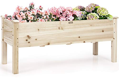 COSTWAY Jardinière Surélevée en Bois avec 5 Trous de Drainage (Naturel) | Carré Potager Surélevé, Hauteur de Travail Confortable pour Légumes, Herbes, Fleurs, Jusqu’à 100KG, 120 x 43,5 x 51CM