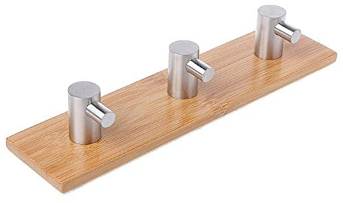 EYCFSJ Klebehaken 2Pcs Bambus Handtuchhaken Edelstahl Starke Saugkraft Badezimmer Küche Dekorative Rack Schlüsselhalter Hut Tasche Kleiderbügel 3 Haken