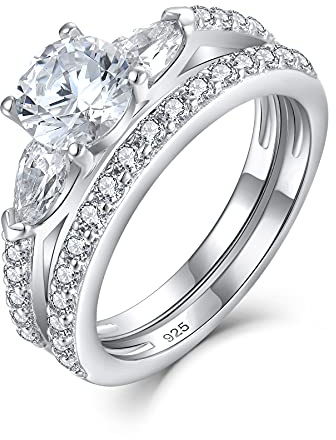 Starnny Ringe Frauen Silber 925 Damen Ringe Set Paar Verlobungsring Eheringe Wickelring 3A Zirkonia Ring Weiß Geschenk für Sie Frauen,65