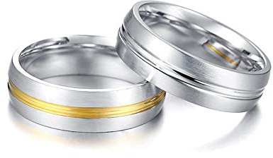KnSam Ring, Trauringe Männer Elegant Edelstahl Partnerringe Verlobungsringe Herren Ringe Mit Gravur Silber Gold Ringe Paarpreis Kostenlos Gravur
