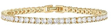 PAVOI 18K Yellow Gold Vermeil Tennis Bracelets for Women - 3mm Cubic Zirconia Classic 925 Sterling Silver Gold Tennis Bracelets for Women and Men - Trendy CZ Jewelry Gifts - Size 6.5 Inches