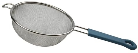 SAMMART Stainless Steel Mesh Strainer/Colander with Steel Blue Silicone Handle - Round Sieve with Wider Hoop (1, 15 cm)