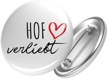 Huuraa Button Hof verliebt Ansteckbutton 25mm mit Namen deiner lieblings Stadt Geschenk Idee für Freunde und Familie