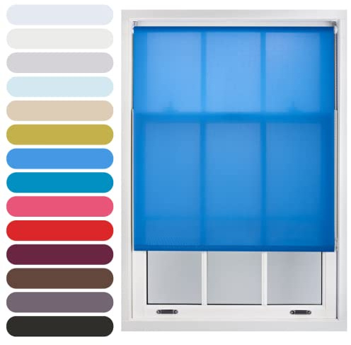 FURNISHED Persiana Enrollable Recortable con luz Natural para Ventanas, fácil de Instalar, Tela no Opaca, Kit Completo para Cocina, Sala de Estar y Dormitorio, Azul, 160W x 210H cm