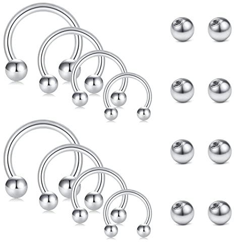 Funseedrr Hufeisen Nasenpiercing Septum Ring Ersatzkugeln Set Edelstahl 16G 6/8/10/12 Lippenpiercing Tragus Helix Ohr Piercing Schmuck
