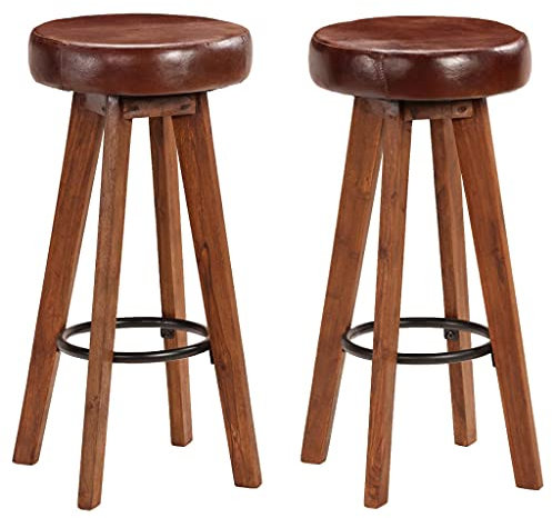 ZQQLVOO Bistrohocker Tresenhocker Barstuhl Küchenstühle,Barhocker 2 STK. Echtleder und Akazien-Massivholz,für Küche, Wohnzimmer, Esszimmer, Retro-Design, Einfache Montage
