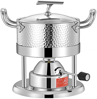 Camping Stove Stainless Steel Gas Cooker Portable Camping Cookware Set, Camping Gas Cooker With Pot, Cooking Utensil With Lid for Outdoor Camping, Backpacking, Gear Hiking,Silver-S