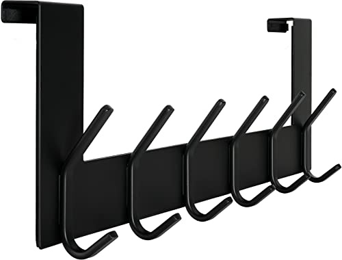WEBI Appendiabiti da Porta,Acciaio Inox Attaccapanni da Porta,Gancio Porta,Appendino da Porta con 6 Ganci,2.1cm,Nero