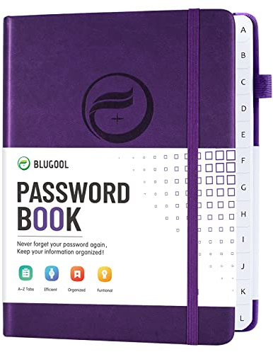 Password Book with Alphabetical Tabs, Hardcover Password Keeper, Password Notebook Organizer for Computer and Internet Address Website Login, Gifts for Home and Office, 4.4''x 5.8''- Purple
