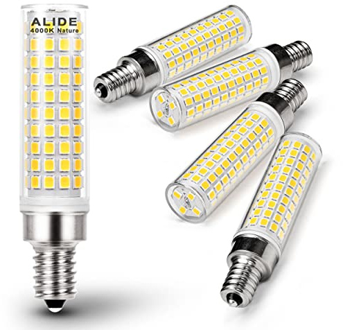 ALIDE E12 100w LED Candelabra Bulbs Replacement C7,4000K Natural White,1200lm T6 10W LED E12 Candle Light Bulbs for Ceiling Fan Pendant Lighting Salt Lamp,Non-dimmable,5 Pack