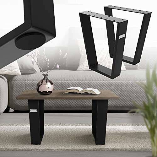 ML-Design 2X Patas de Mesa de Centro o Banco 40 x 43 cm Soporte en Forma de V Negro Mate de Acero Bastidor para Mesita Base de Tablero para Esctritorio Pie Armazón Velador Marco Diseño Industrial
