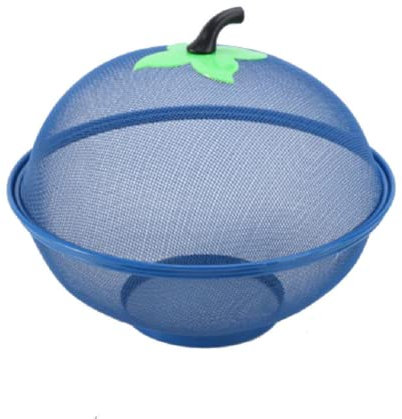 JUNYFFF Frutero, Cesta Metalica De Frutas con Tapa - Frutero con Tapa Antimoscas - Rejilla para Alimentos - Cesta para Verduras - Frutero - 28Cm,Azul