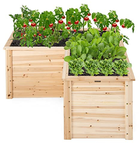 RELAX4LIFE Hochbeet Holz, Blumenbeet ohne Bodenplatte, Pflanzkasten Anzuchtbeet, Pflanzenbeet Frühbeet Gemüsebeet für Balkom Terrasse Garten Outdoor (L-formig)