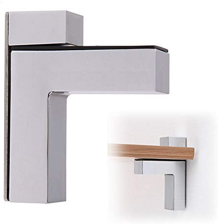 Robuste Regalhalterungen, 2 Stück, Glasklemmen, Wandmontage, schwimmende Regalhalterung, F-Clips aus Zinklegierung, verstellbare Holz-/Glas-Regalhalterung, Schwarz, gebürstetes Silber/helles Silber