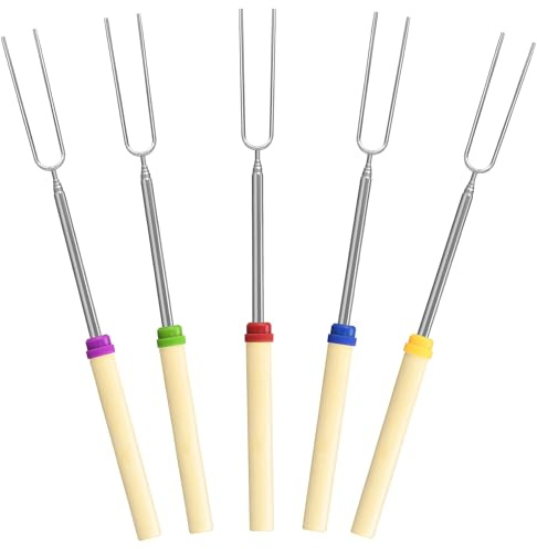 Marshmallow-Bratstäbchen-Set, ausziehbare 81,3 cm lange Metall-Grillspieße mit Holzgriff, für Marshmallow, Hot Dogs, Camping, BBQ, Grill