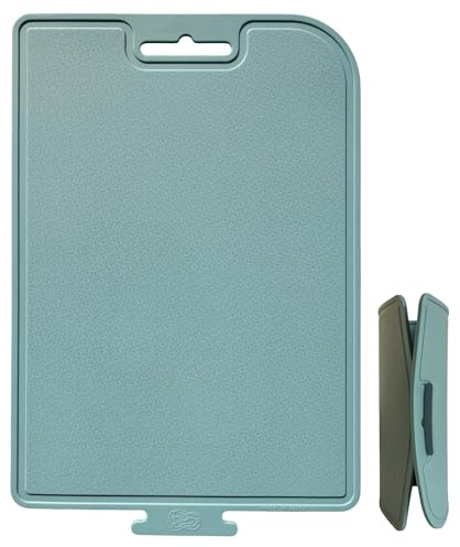 cozymomdeco Korean Made Thick Silicone Double-Sided Usable Cutting Board 14.3 x 9.7 Foldable Design Drip Groove Grip Handle Dishwasher Safe 1PCS Gift for Mom (Mint) Stocking Stuffer
