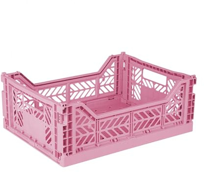 AYKASA Klappkiste, stabile Faltkiste aus Kunststoff, stapelbar, Baby Pink, Midi (40x30x14cm)