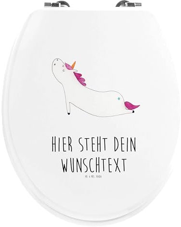 Mr. & Mrs. Panda Personalisierter WC Sitz Motiv Einhorn Yoga - Personalisierte Geschenke, Namaste, Klobrille, Achtsamkeit, Toilettensitz, Toilettendeckel, WC-Deckel, Unicorn, WC-Sitz, Einhörner, Sport