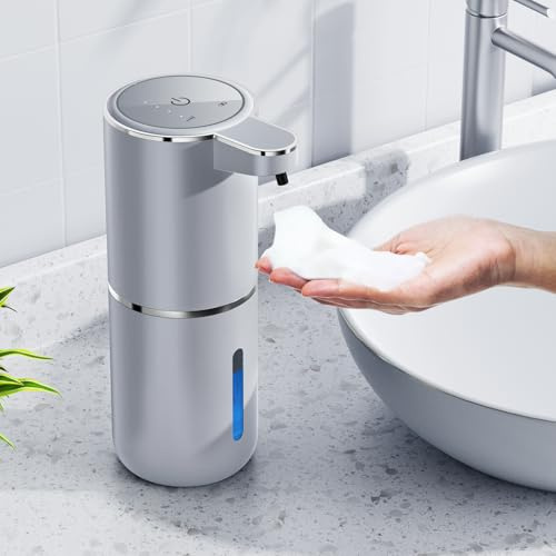 Amyzavls Seifenspender Automatisch,380ml Wandbefestigung Berührungslos Elektrischer Seifenspender mit Sensor,USB Wiederaufladbar Schaumseifenspender für Bad,Küche, Büro Silber