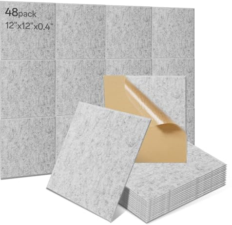 48Pcs Soundproofing Panels 30x30x1cm Square Acoustic Panels Self Adhesive Sound Proofing Foam Panels Hight Quality Acoustic Wall Panels For Studio KTV Home Soundproof Treatment,Grey